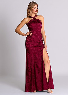 Azazie Rue 신부 들러리 드레스 쉬스 주름진 자카드 바닥 길이 드레스 image3