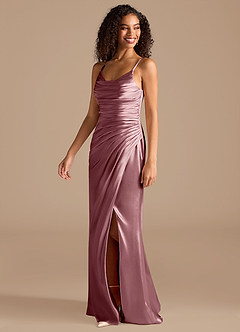 Azazie Deandra Bridesmaid Dresses Vintage Mauve Mermaid Pleated Metallic Satin Dress image3