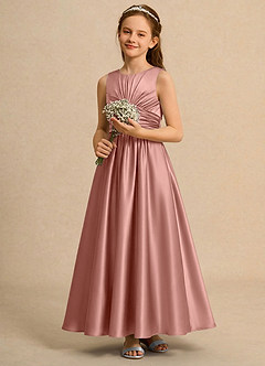 Azazie Ducky Girls Formal Flower Girl Dresses Rosette A-Line Pleated Stretch Satin Dress image5