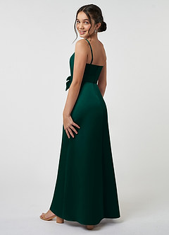 Azazie Anina Junior Pine A-Line Bow Matte Satin Dress image6