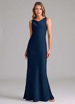 Azazie Allettie Vestidos de damas de honor Vestido de Azul Marino Oscuro de Satén Elástico de Corte Sirena image6