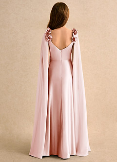 Azazie Rosita Junior Formal Flower Girl Dresses Blushing Pink A-Line Pleated Matte Satin Dress image2