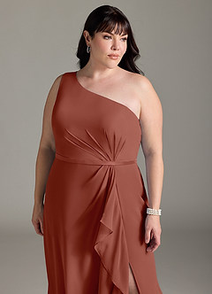 Azazie Liza Jurken voor bruidsmeisjes Jurk van Chiffon met Zeemeermin One-Shoulder Kastanjebruin image10
