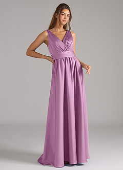 Azazie Kora Bridesmaid Dresses Wisteria A-Line Pleated Stretch Satin Dress image3