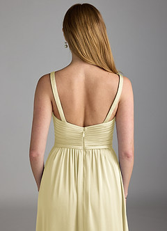 Azazie Chanel Final Sale Lemon Sorbet A-Line Pleated Stretch Satin Dress image4