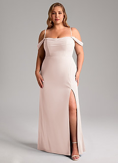 Azazie Saige Vestidos de madrinha de casamento Vestido Pétala De Rosa de Chiffon de Linha A com Fora do ombro image14