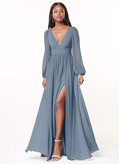 Azazie Norah Bridesmaid Dresses Twilight A-Line V-Neck Long Sleeve Chiffon Dress image1