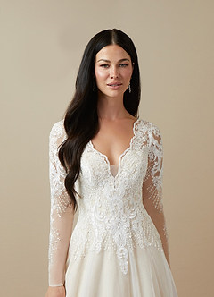 Azazie Essy Wedding Dresses Diamond White Champagne A-Line V-Neck Sequins Tulle Dress image5