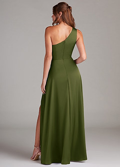 Azazie Brooke Brautjungfernkleider A-Linie One-Shoulder Stretch-Satin Kleid Helles Olivgrün image8