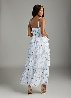 Azazie Kaiden Bridesmaid Dresses Blue Cottage Floral A-Line Sweetheart Neckline Chiffon Dress image4