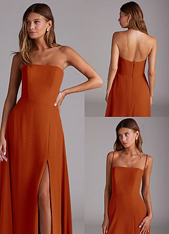 Azazie Wren Vestidos de madrinha de casamento Vestido Páprica de Chiffon de Linha A com Fenda Lateral image9