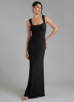 Azazie Ariel Bridesmaid Dresses Black Mermaid Square Neckline Premium Stretch Jersey Dress image2
