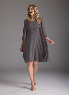 Azazie Shirley Mother of the Bride Dresses Steel Grey A-Line Scoop Pleated Chiffon Dress image2