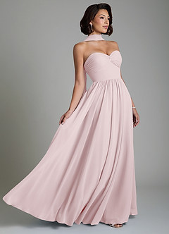 Azazie Petra Bridesmaid Dresses Blushing Pink A-Line Corset Chiffon Dress image1
