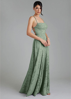 Azazie Tatum Robes de demoiselle d'honneur Robe Trapèze en Blumen-Burnout Corset Matcha image8