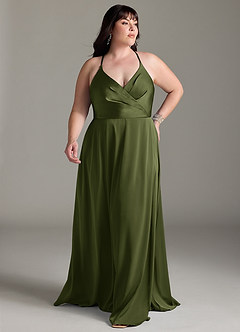 Azazie Davis Robes de demoiselle d'honneur Robe Trapèze en Satin extensible Plissée Olive image7