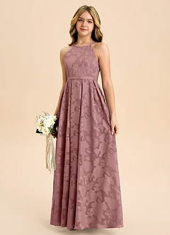 Azazie Arianthe Junior Dusty Rose A-Line Pleated Floral Burnout Dress image6