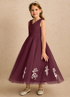 Azazie Rylie vestidos de niña de las flores Vestido Cabernet de Tul de Línea A con Encaje image4