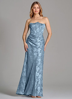 Azazie Ezrena 신부 들러리 드레스 인어 스트랩리스 플로럴 번아웃 바닥 길이 드레스 image4