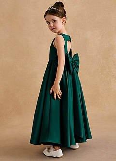 Azazie Bettie Flower Girl Dresses Pine A-Line Bow Matte Satin Dress image3