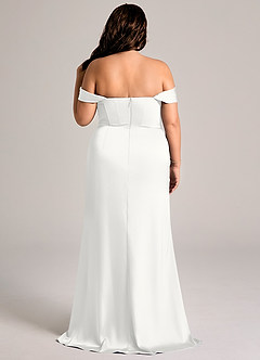 Azazie Johana Robes de demoiselle d'honneur Robe Sirène Convertible en Satin extensible Épaule décolletée Blanc image9