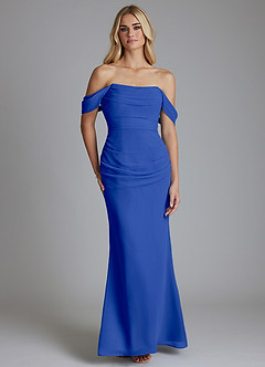 Azazie Luiza Bridesmaid Dresses Royal Blue Mermaid Off the Shoulder Chiffon Dress image5