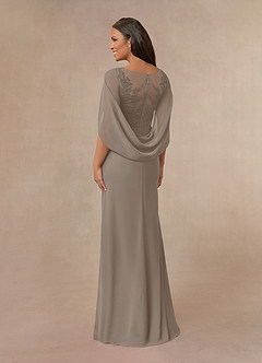 Azazie Hera Mother of the Bride Dresses Taupe A-Line Lace Capelet Chiffon Dress image3