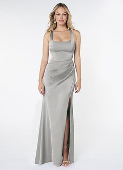 Azazie Mero Brudtärnklänningar Klänning av Tubklänning i Stretch Satin Plisserad Silver image1
