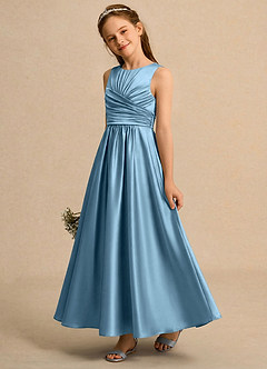 Azazie Ducky Girls Formal Flower Girl Klänningar Klä A-Line i Stretch Satin Plisserad image3