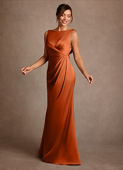 Azazie Baltimore Mother of the Bride Dresses Burnt Orange A-Line Pleated Stretch Satin Dress image3