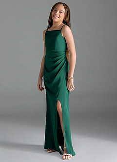 Azazie Leonis Junior Emerald A-Line Pleated Stretch Satin Dress image4