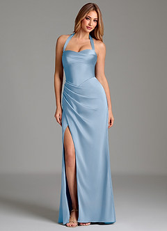 Azazie Serenity Bridesmaid Dresses Powder Blue Mermaid Sweetheart Neckline Stretch Satin Dress image3