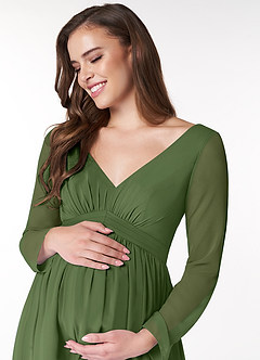 Azazie Teton Maternity Bridesmaid Dresses A-Line Long Sleeve Chiffon Floor-Length Dress image5