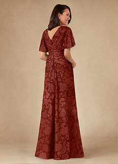 Azazie Emmeline Mother of the Bride Dresses Terracotta A-Line Pleated Floral Burnout Dress image2