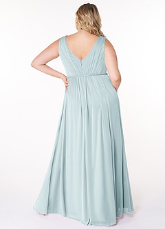 Azazie Tanicia Robes de demoiselle d'honneur Robe Trapèze en Maille Col V plissé Brume image6