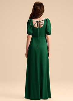 Azazie Briar Junior Dark Green A-Line Bow Stretch Satin Dress image2
