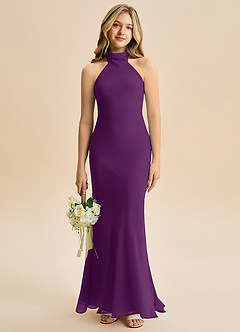 Azazie Velli Junior Meerjungfrau-Linie Hoher Kragen Chiffon Kleid Traube image1