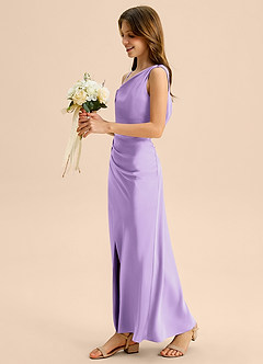 Azazie Madelyn Junior Osłona Zza ramienia Satyna elastyczna Długość podłogi Młodsza druhna Sukienka image3