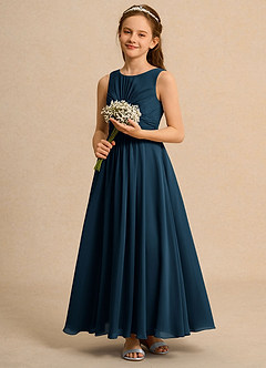Azazie Ducky Girls Formal Flower Girl Dresses Dark Navy A-Line Pleated Chiffon Dress image6