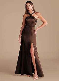 Azazie Rue Bridesmaid Dresses Ganache Mermaid Pleated Metallic Satin Dress image3