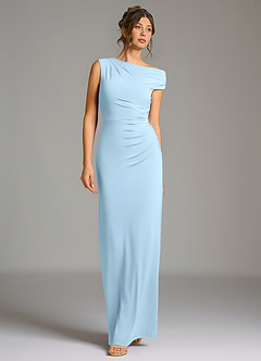 Azazie Nazanin Robes de demoiselle d'honneur Robe Sirène en Jersey extensible de qualité supérieure Épaule décolletée Bleu Ciel image4
