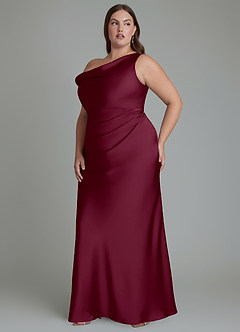 Azazie Emerson Vestidos de damas de honor Vestido Mora de Satén Elástico de Corte Sirena con Hombros descubiertos image4