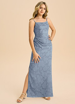 Azazie Mai Junior Osłona Pofałdowany Kwiatowe wypalenie Długość podłogi Młodsza druhna Sukienka image4