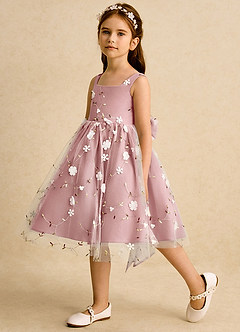 Azazie Bean Flower Girl Dresses Dusty Rose Ball-Gown Sleeveless Tulle Dress image5
