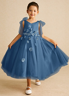 Azazie Minia Flower Girl Dresses Twilight A-Line Bow Matte Satin Dress image1
