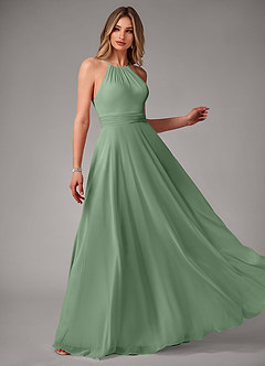 Azazie Amalia Robes de demoiselle d'honneur Robe Trapèze en Mousseline de soie Plissée Matcha image4
