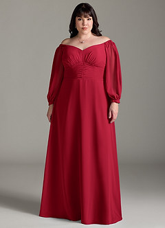 Azazie Rubina Final Sale Dusty Blue A-Line Long Sleeve Chiffon Dress image6