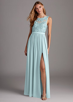 Azazie Elly Brautjungfernkleider A-Linie Rundhalsausschnitt mit Spitze Chiffon Kleid Nebel image3