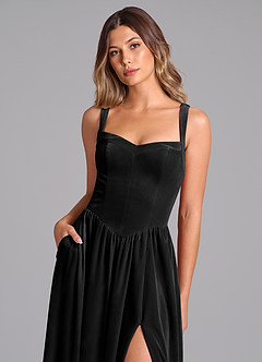 Azazie Francis Bridesmaid Dresses Black A-Line Corset Velvet Dress image6