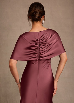Azazie Dosia Mother of the Bride Dresses Merlot Sheath Pleated Stretch Satin Dress image5